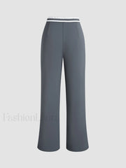 Contrast Binding Drawstring Trendy Straight Leg Pants Pants