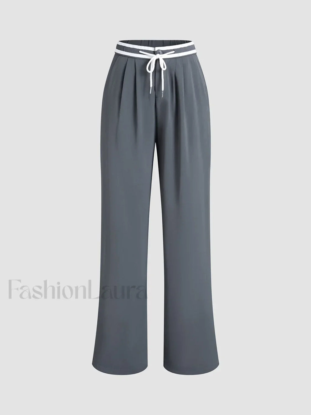 Contrast Binding Drawstring Trendy Straight Leg Pants Grey / XS Pants