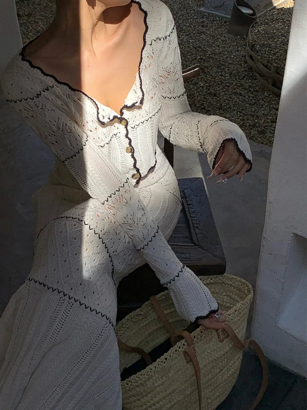 Contrast Binding Knit Cardigan Cardigans