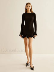Contrast Ruffle Slim Dress Dresses