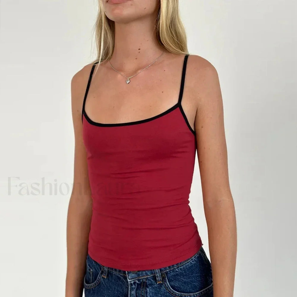 Contrast Spaghetti Strap Crop Top Red / S
