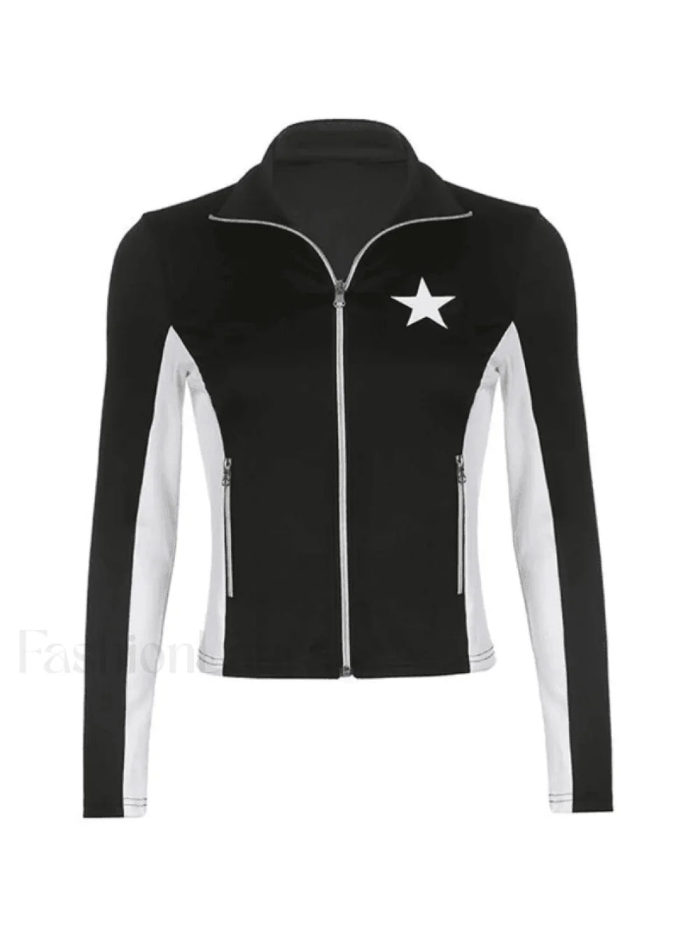 Contrast Star Print Zip Up Jacket Jackets
