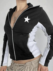 Contrast Star Print Zip Up Jacket Jackets