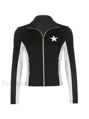 Contrast Star Print Zip Up Jacket Jackets