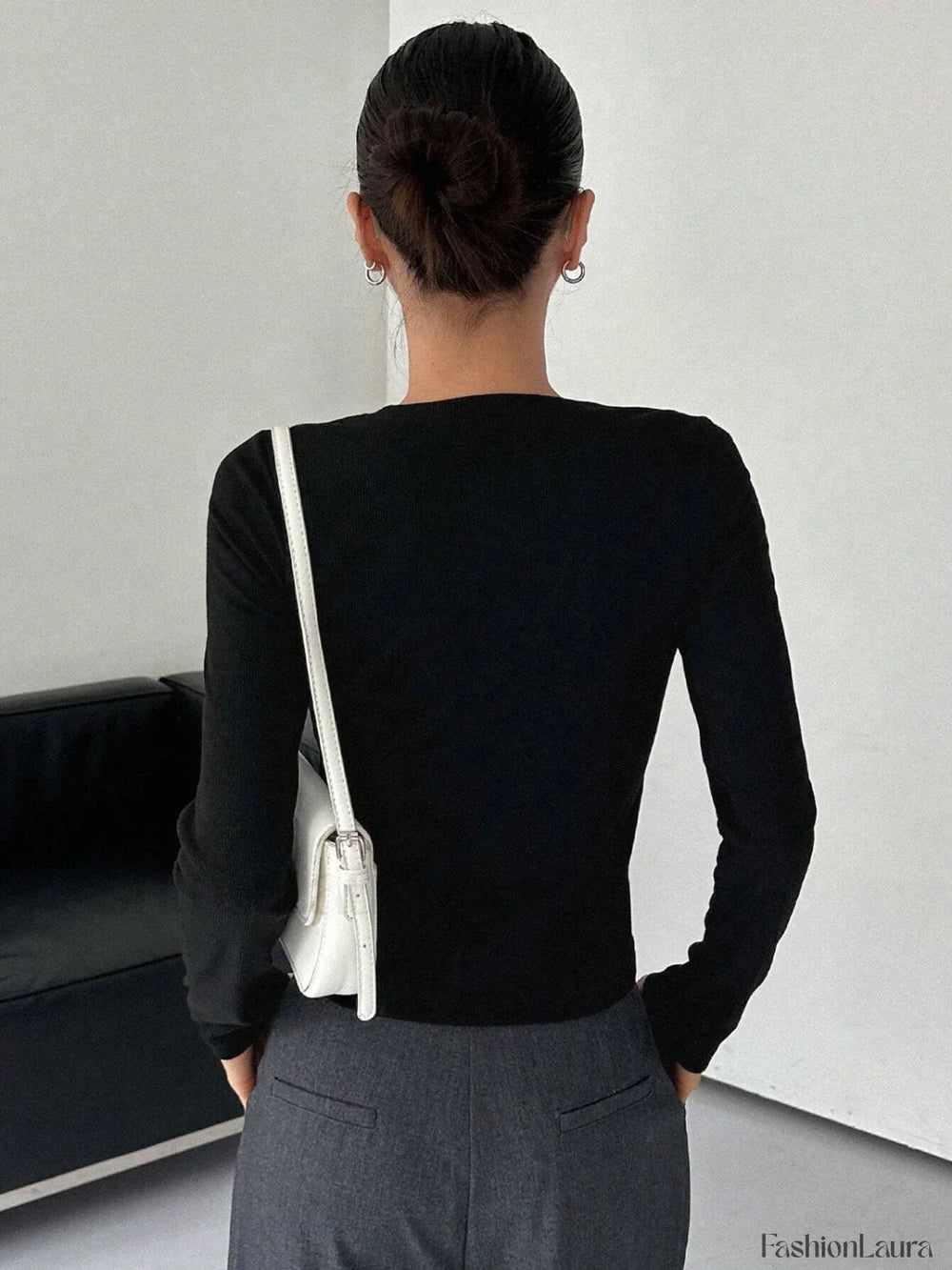 Contrast Trim Crew Trendy Neck Long Sleeve Shirt T Shirts