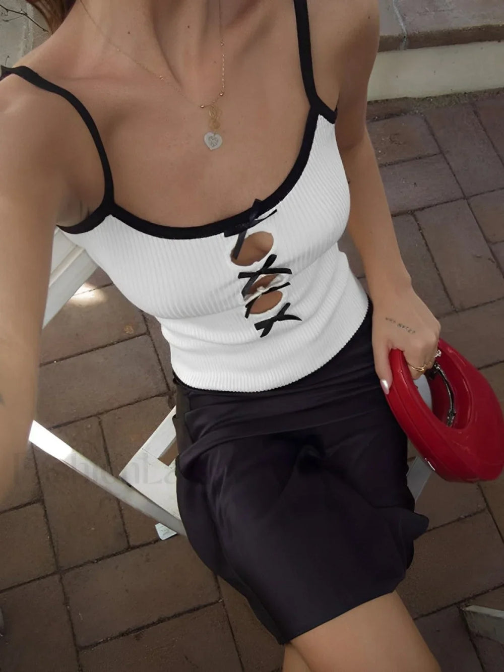 Contrast Trim Cut Trendy Out Cami Top Tank Tops & Camis