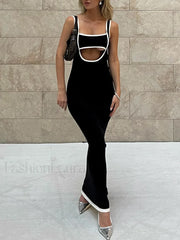 Contrast Trim Cutout Long Sweater Dress Black / XS Sweater Dresses