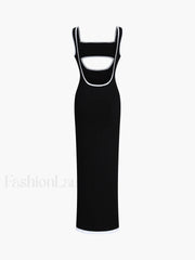 Contrast Trim Cutout Long Sweater Dress Sweater Dresses