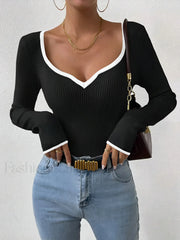 Contrast Trim Sexy Knit Top Knit Tops