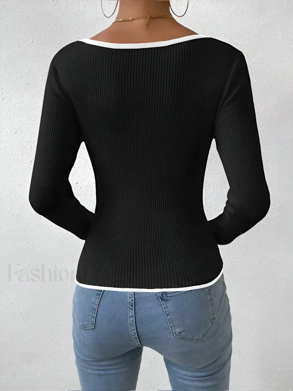 Contrast Trim Sexy Knit Top Knit Tops