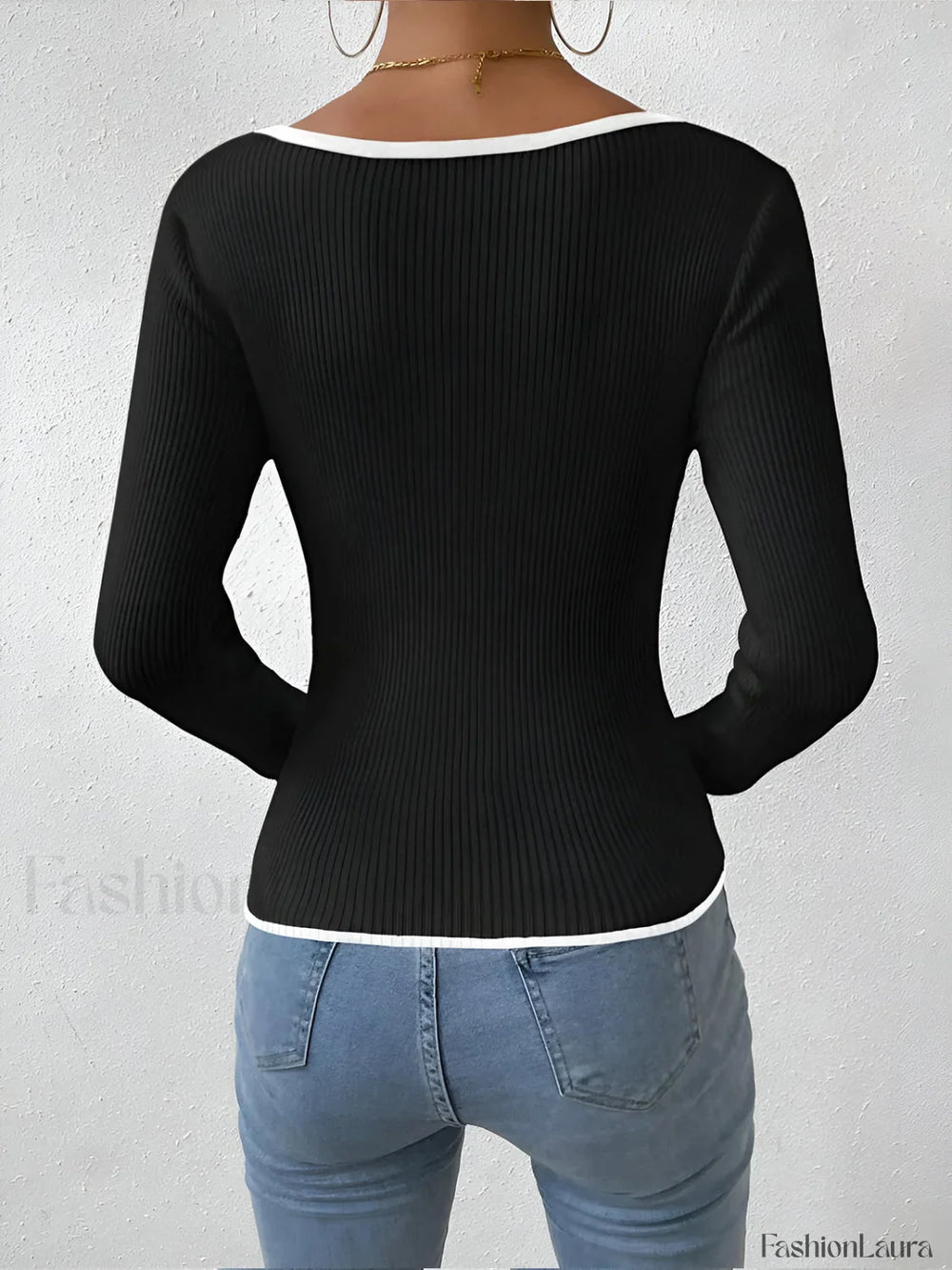 Contrast Trim Sexy Knit Top Knit Tops
