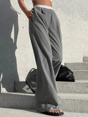 Contrast Waist Gray Baggy Tailored Pants Pants