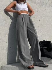Contrast Waist Gray Baggy Tailored Pants Gray / S Pants