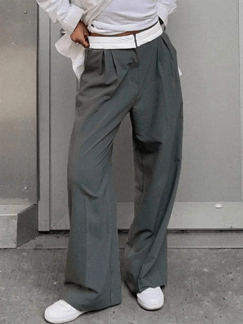 Contrast Waist Vintage Tailored Pants Pants
