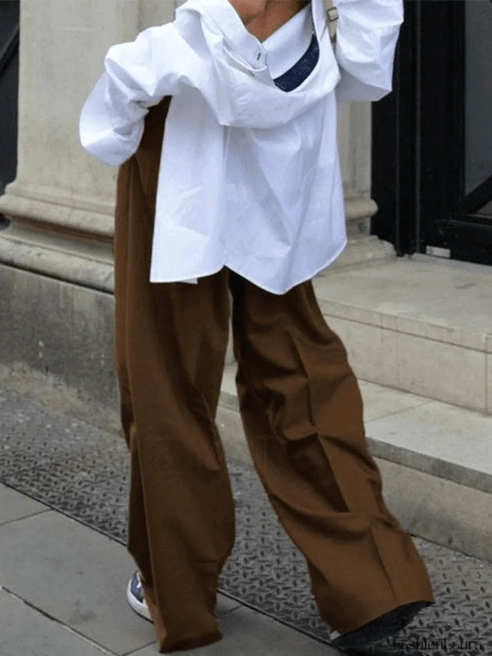 Contrast Waist Vintage Tailored Pants Pants