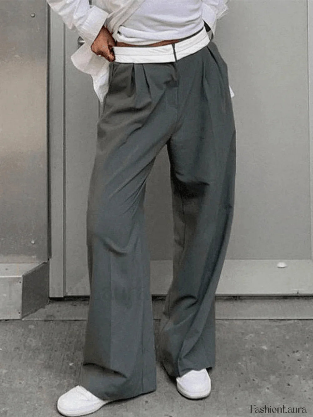 Contrast Waist Vintage Tailored Pants Pants