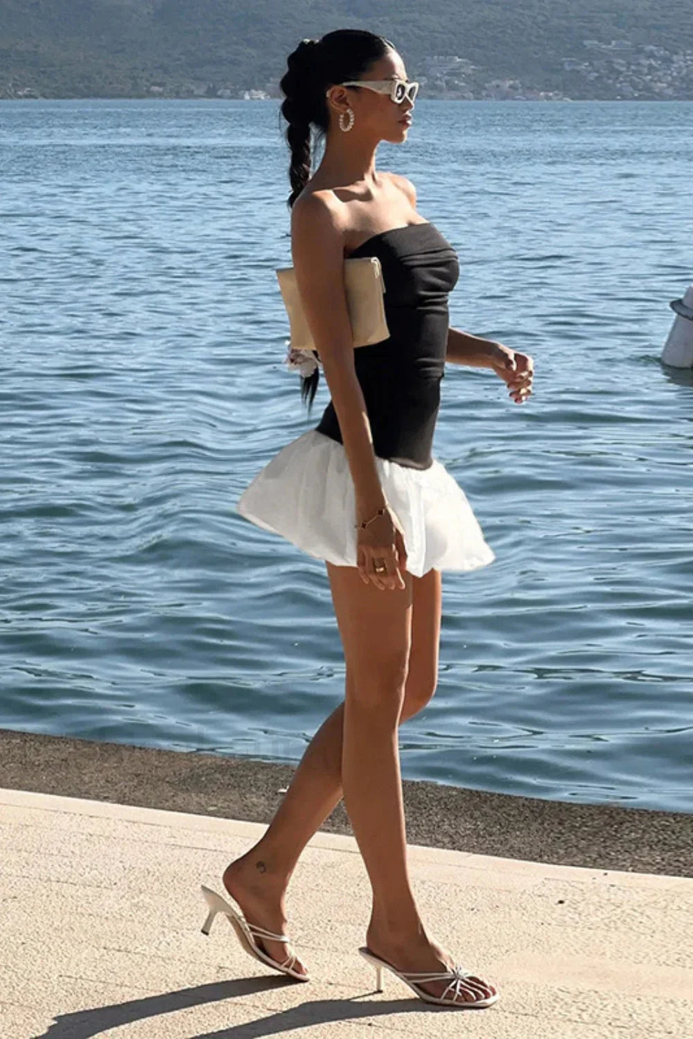 Contrasting Color Slim Fit Tube Top Mini Dress