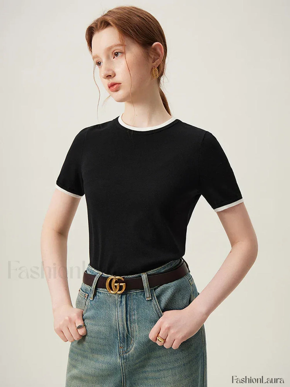 Contrasting Woolen Lyocell Knit T Shirt