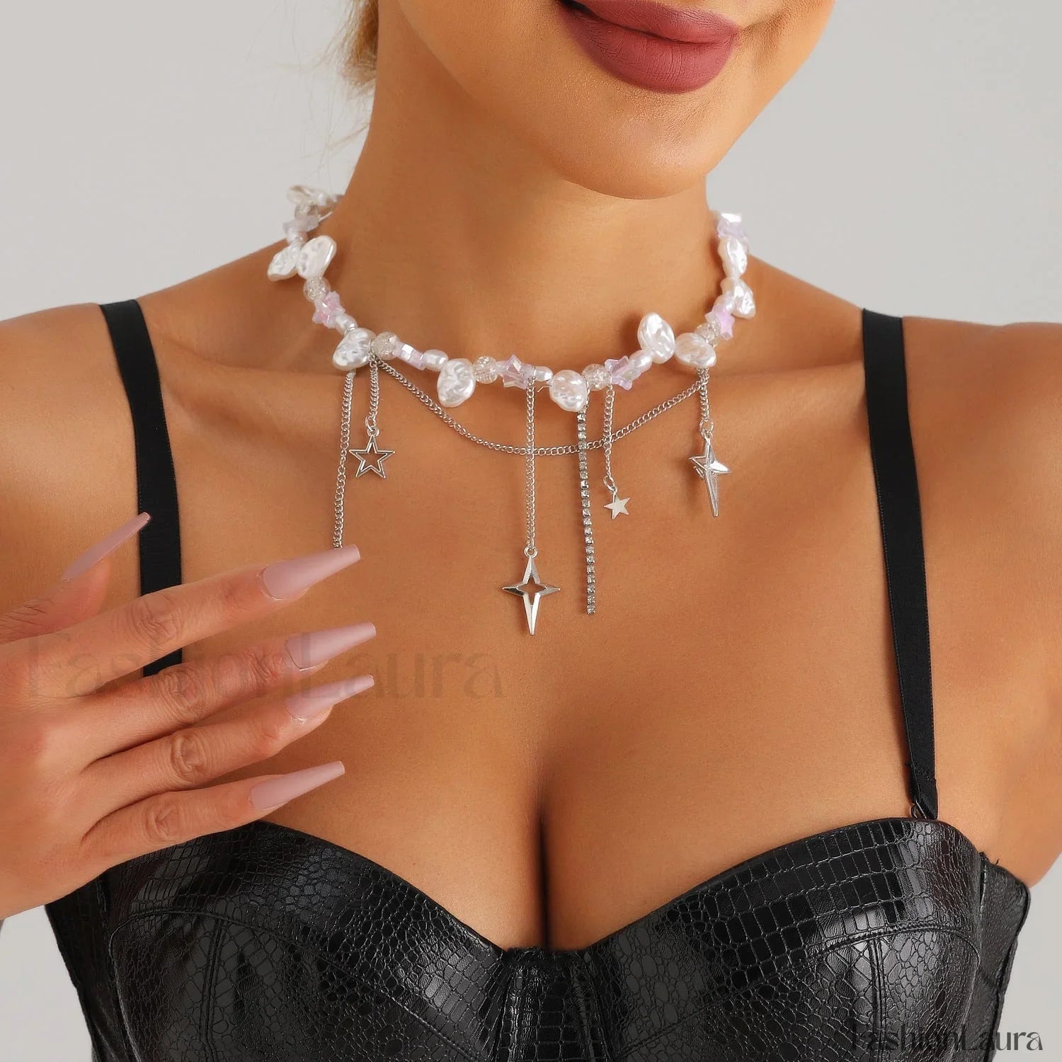 Cool Diamond Style Star Cross Necklace STEEL