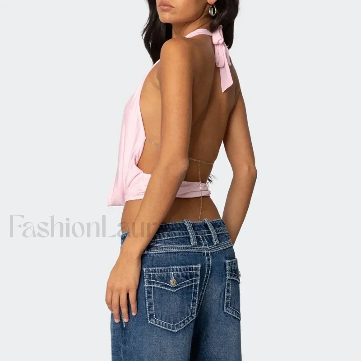 Coquette Deep V Backless Crop Top
