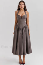 Coquette Scarlet Stylish Halter Midi Dress XS / Gray