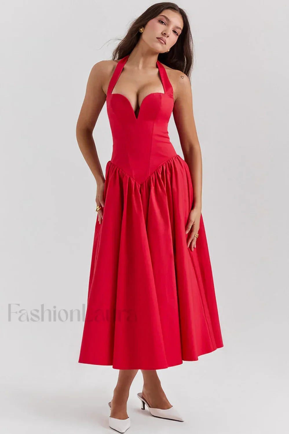 Coquette Scarlet Stylish Halter Midi Dress XS / Red