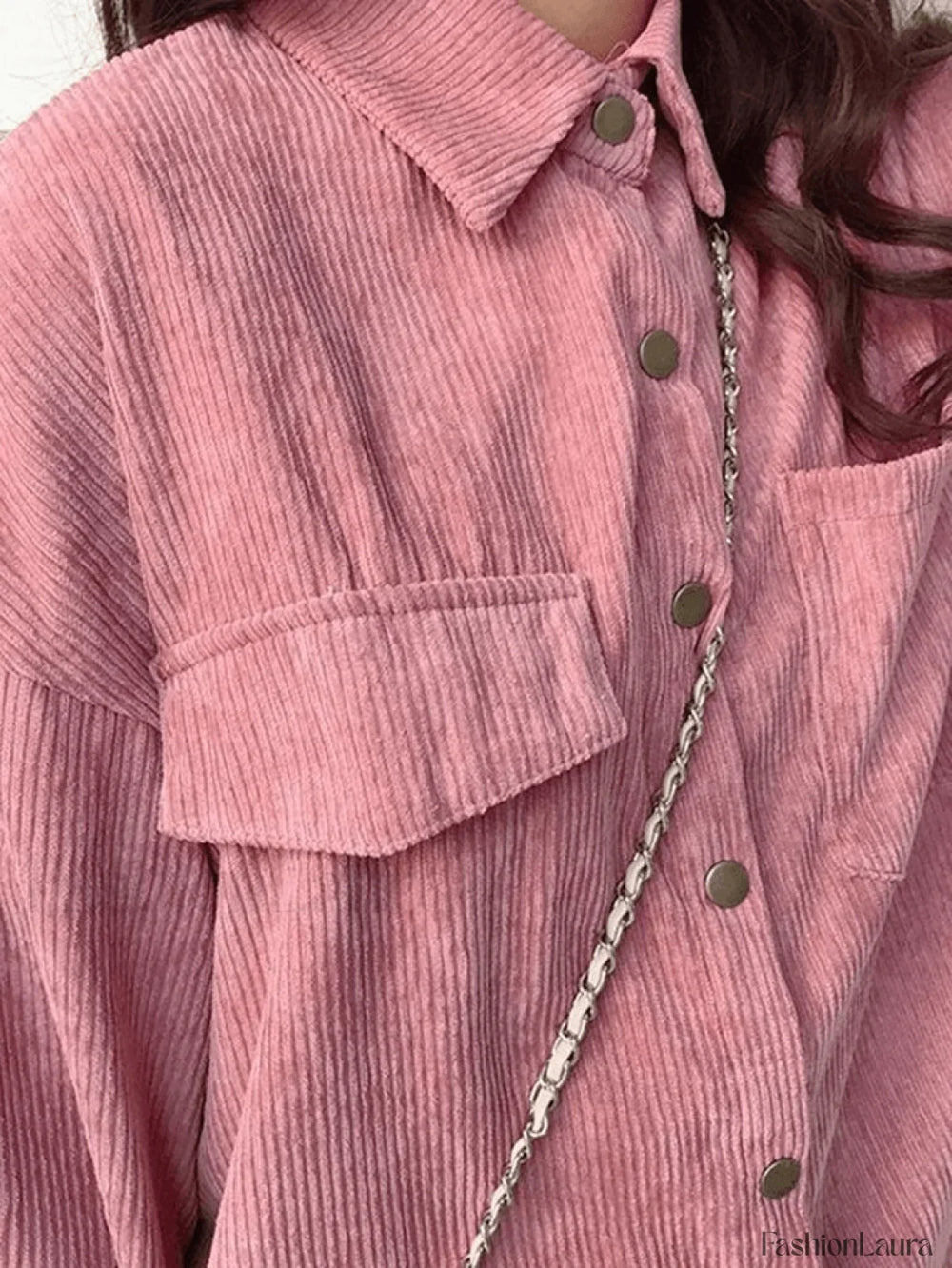 Corduroy Long Sleeve Button Blouse Shirts