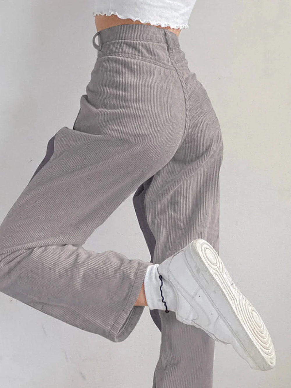 Corduroy Patchwork High Waist Straight Pants Straight Leg Pants