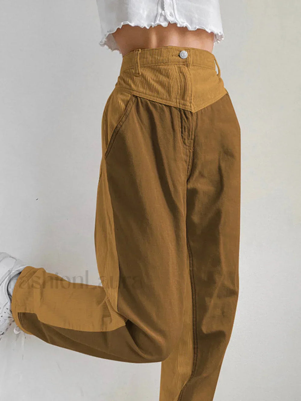 Corduroy Patchwork High Waist Straight Pants Straight Leg Pants