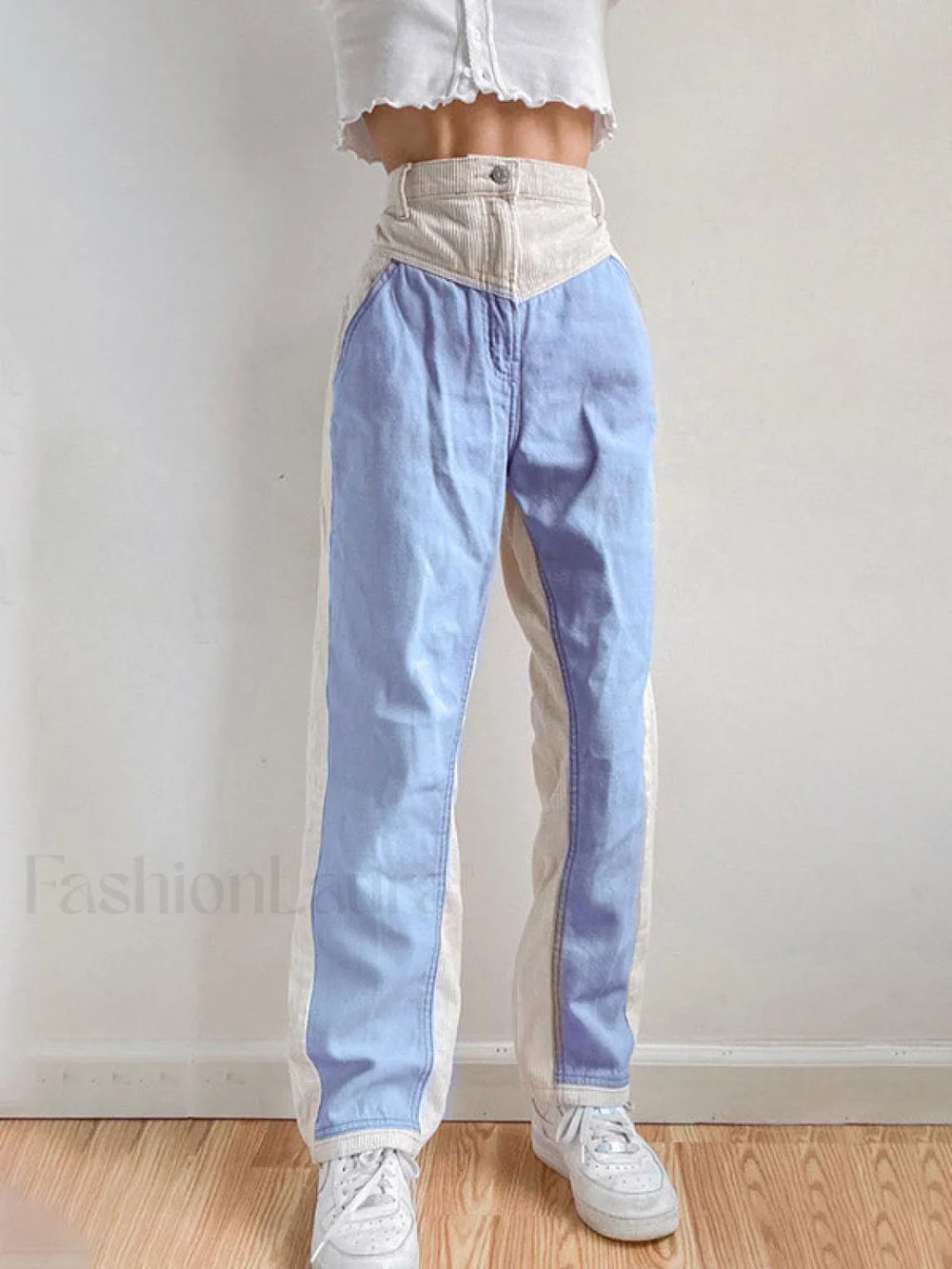 Corduroy Patchwork High Waist Straight Pants Straight Leg Pants