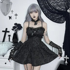 Corset Slip Nightclub Rose Lace Shirring Mini Black Backless Dress Print Patchwork Party A Line Dress Black / S