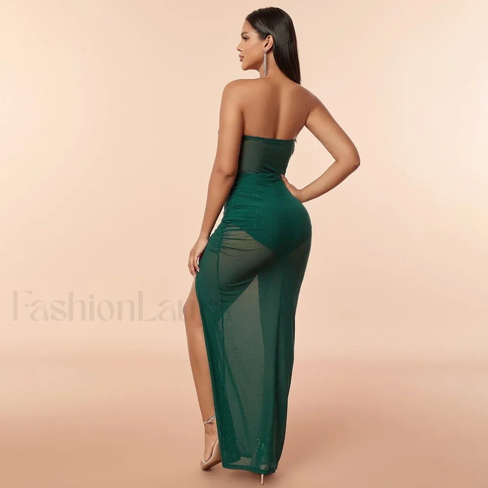 Corset Slit Folds Maxi Dress