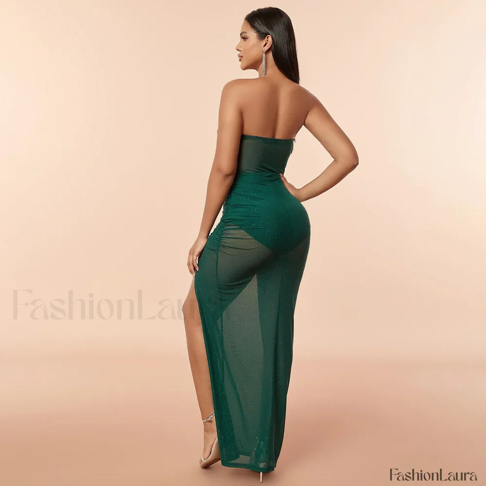 Corset Slit Folds Maxi Dress