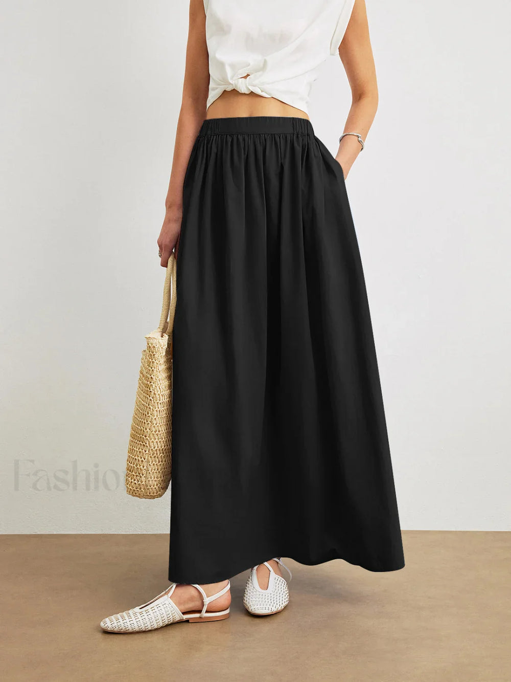 Cotton A Line Skirt With Pockets Black / XS Skirts