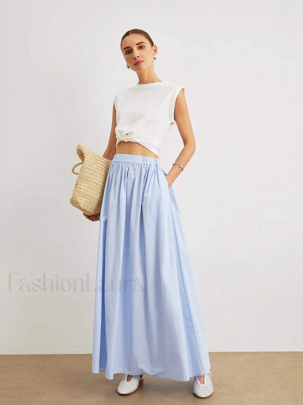 Cotton A Line Skirt With Pockets Skirts