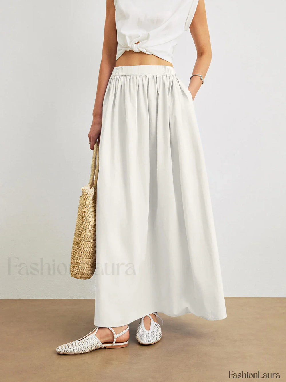 Cotton A Line Skirt With Pockets White / XS Skirts
