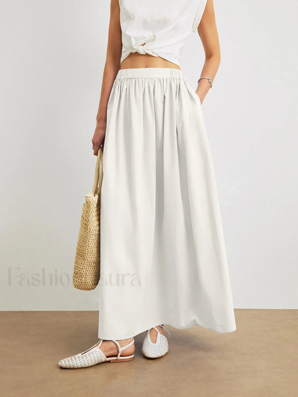 Cotton A Line Skirt With Pockets White / XS Skirts