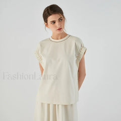 Cotton Blend Boutique Femme T Shirt Rice white / S