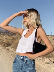 Cotton Blends Cropped Strappy Top Tank Tops & Camis