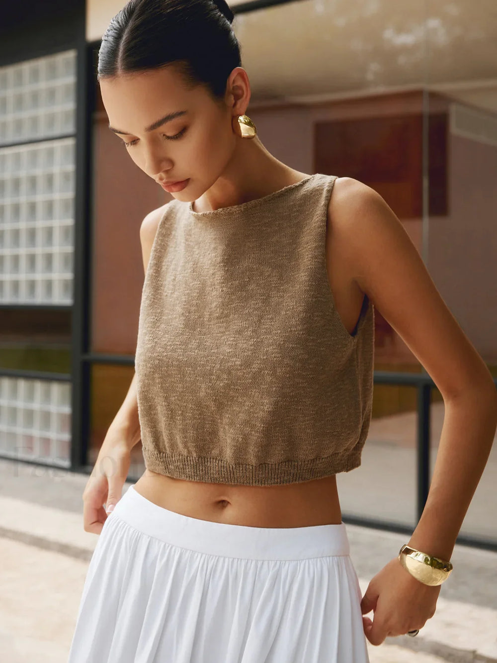 Cotton Blends Graceful Crop Top Tank Tops & Camis