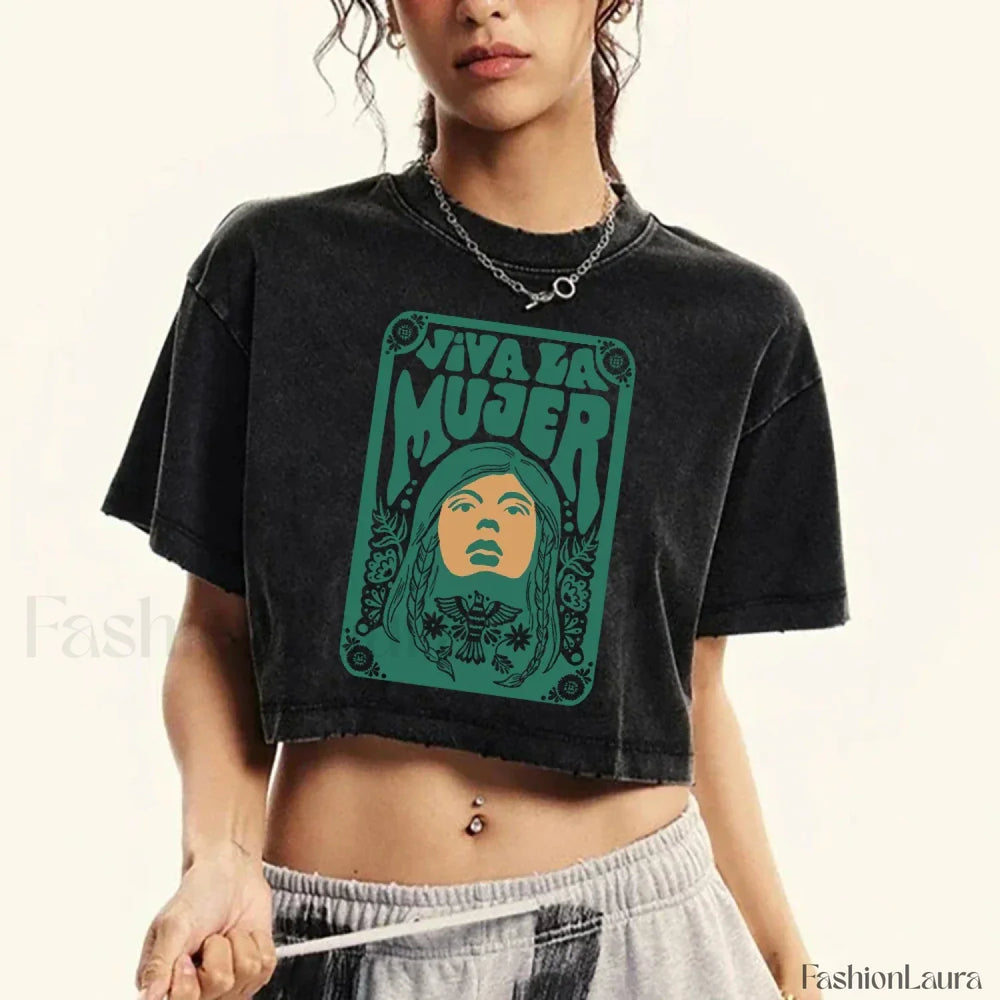 Cotton Crop Distressed Face Print Short Sleeve T Shirt Black / S