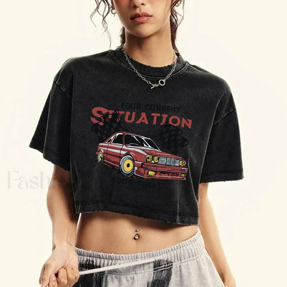 Cotton Crop Racing Print Short Sleeve T Shirt Black / S