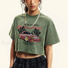 Cotton Crop Racing Print Short Sleeve T Shirt Drak Green / S