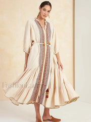 Cotton Flare Sleeve Boho Dress