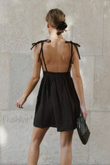 Cotton Halter High Waist Strappy Mini Dress