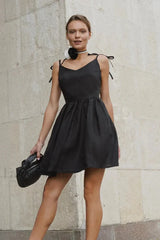 Cotton Halter High Waist Strappy Mini Dress Black / XS