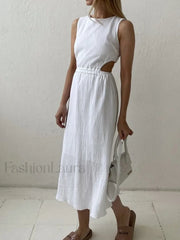 Cotton Holiday Cut Trendy Out Long Dress White / S Dresses