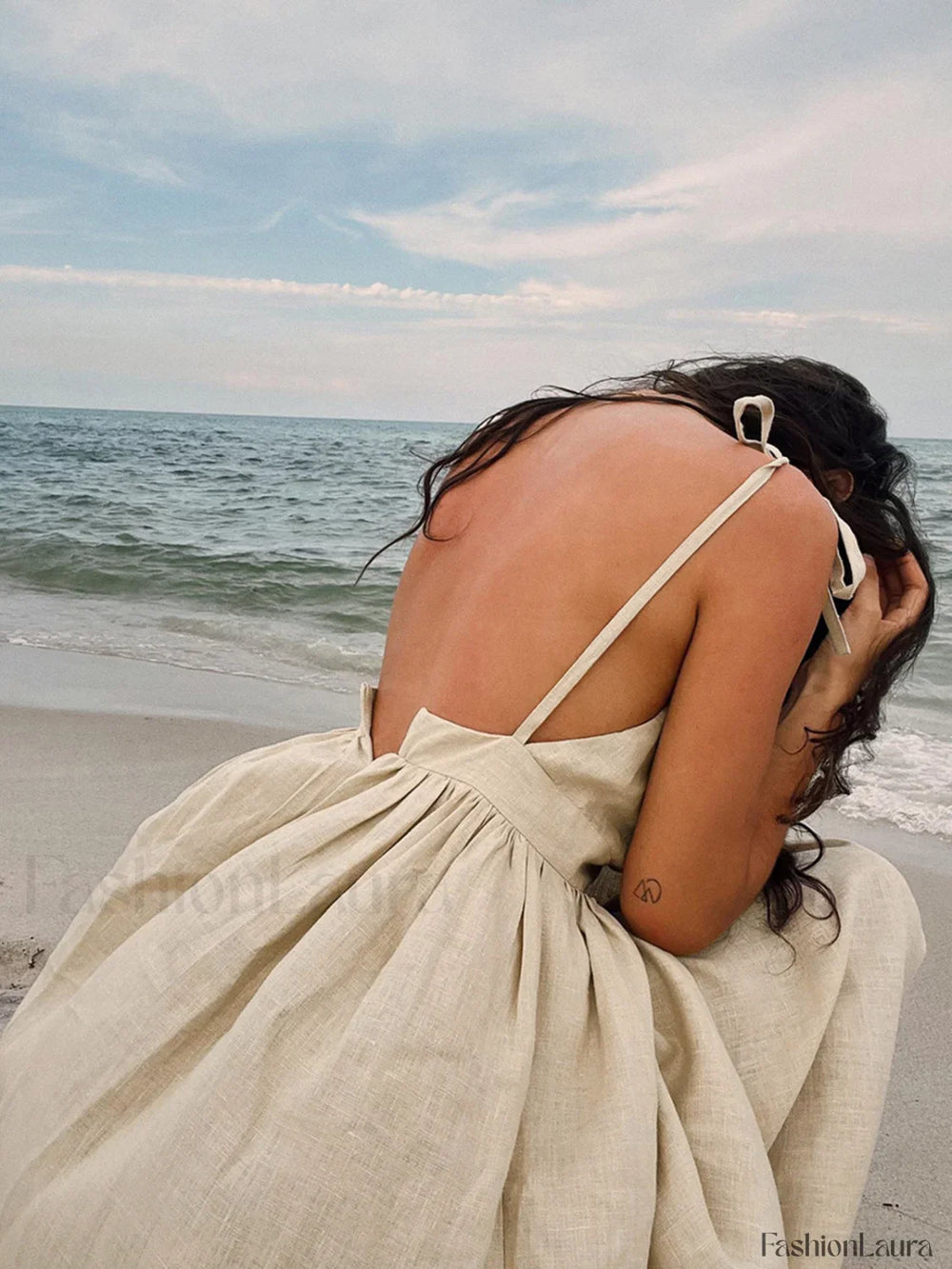 Cotton & Linen Backless Long Dress Dresses