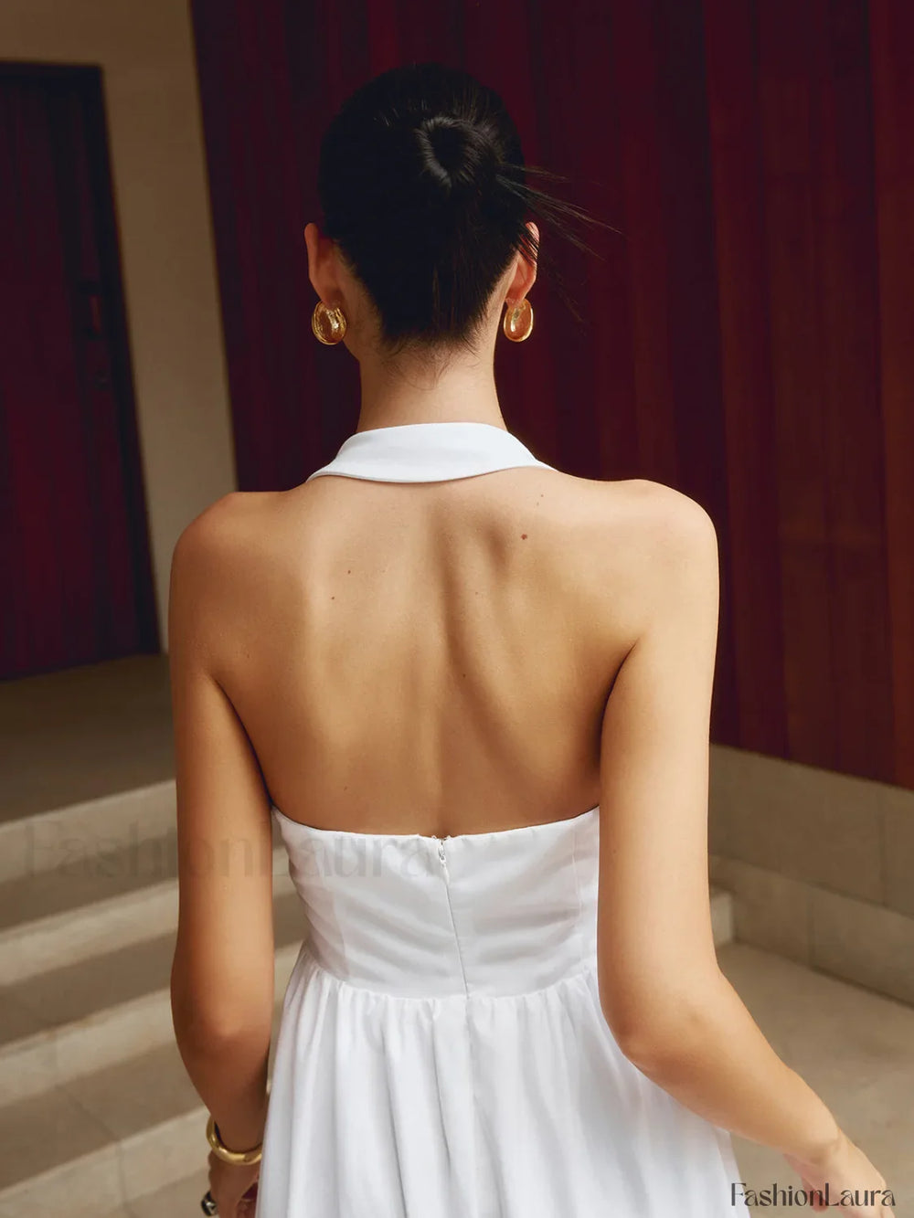 Cotton & Linen Halter A Line Long Dress Dresses