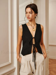 Cotton & Linen Tie Detail Vest Vests